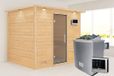Karibu Sonara Sauna met dakrand helder glas deur kachel 9 kW geïntegreerde bediening