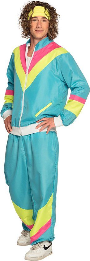 Boland Trainingspak Retro Heren Neonblauw - Maat M - 80's & 90's - Disco