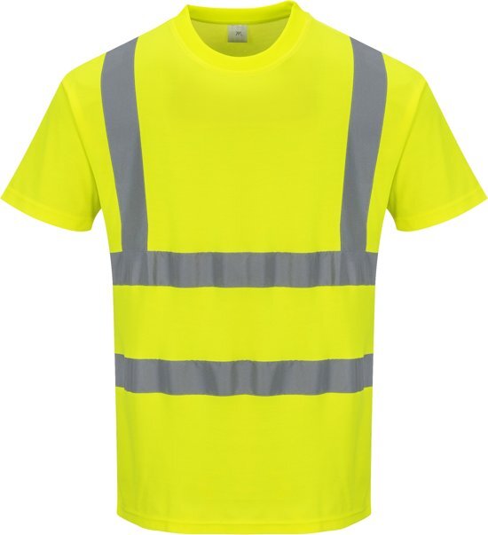 Portwest Katoen comfort Tshirt Geel met korte mouw en reflectie strepen Maat XL