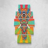Homemania Afbeelding olifant 5 dieren per woonkamer, meerkleurig, 100 x 3 x 60 cm, HM205PKNV-79, polyester, hout
