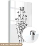 MuchoWow® Tableau en verre 100x150 cm - Fleurs violettes séchées - Verre acrylique - Noir/Blanc