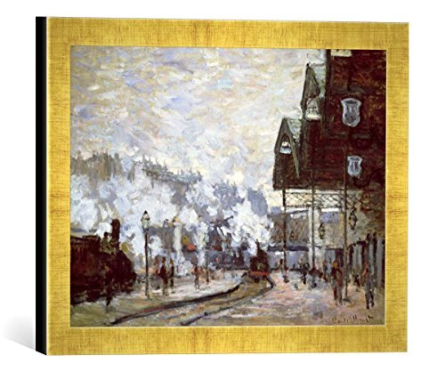 kunst für alle Ingelijste foto van Claude Monet"Gare Saint-Lazare, Parijs, 1877", kunstdruk in hoogwaardige handgemaakte fotolijst, 40x30 cm, goud raya