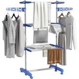 Sèche-linge 4 niveaux pliable système de pliage en un clic 142 cm x 55 cm x 152 cm bleu et argent