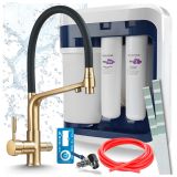 Ari robinet de cuisine 3 voies, flexible, laiton, robinet d'évier extractible. Incluant le système de filtration d'eau Aquaphor Ro-202S Pro