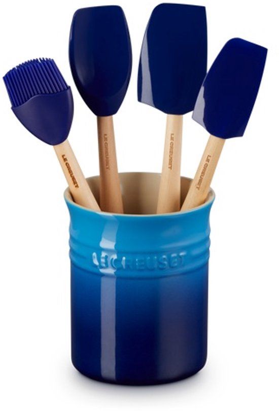 Le Creuset aardewerken spatelpot met 4 spatels - azure blauw