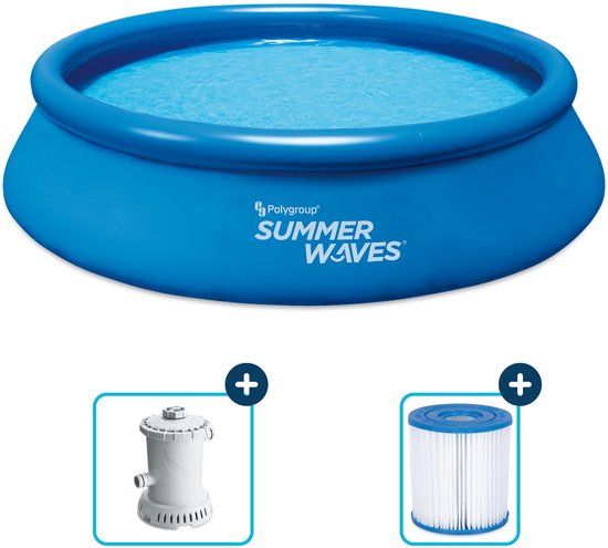 Summer Waves Opblaasbaar Zwembad Rond - ⌀366 x 76 cm - Inclusief Filterpomp