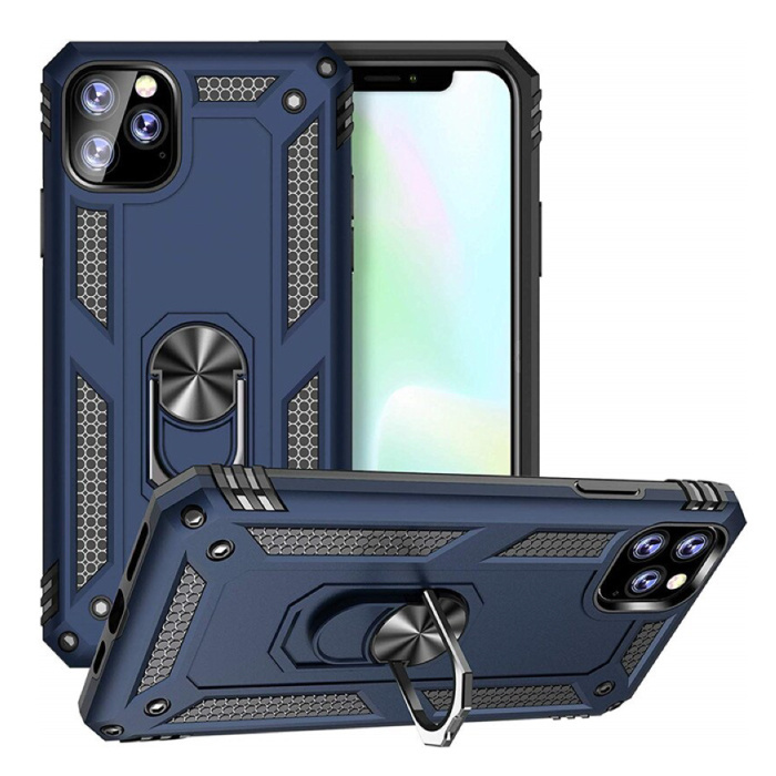 R-JUST iPhone 11 Pro Hoesje - Shockproof Case Cover Cas TPU Blauw + Kickstand