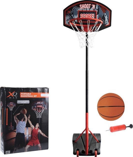 XQMAX Basketbalset - Basketbalstandaard - Verstelbaar van 1.38 m tot 2.5 m - Zwart/Oranje
