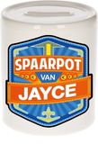 Bellatio Decorations Kinder spaarpot met naam - Jayce - keramiek - met dop - wit