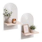 Merkloos / Sans marque Relaxdays Wandplank - set van 2 - 35 cm - boho - natuur-wit