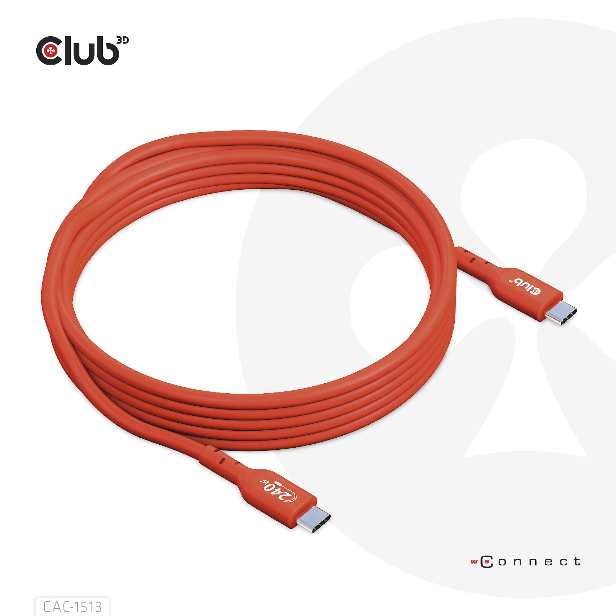 Club3D USB-C 2.0 Cable - 3m - 240W PD - Orange
