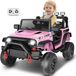 CAROMA Voiture électrique 2 places 12 V pour enfants avec télécommande, suspension aux 4 roues, haut-parleurs BT, musique, 3 vitesses, LED, cadeau pour enfants de 3 ans et plus, rose
