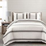 Lush Decor Landelijke gestreepte omkeerbare katoenen quiltset, 3-delige set, kingsize, zwart