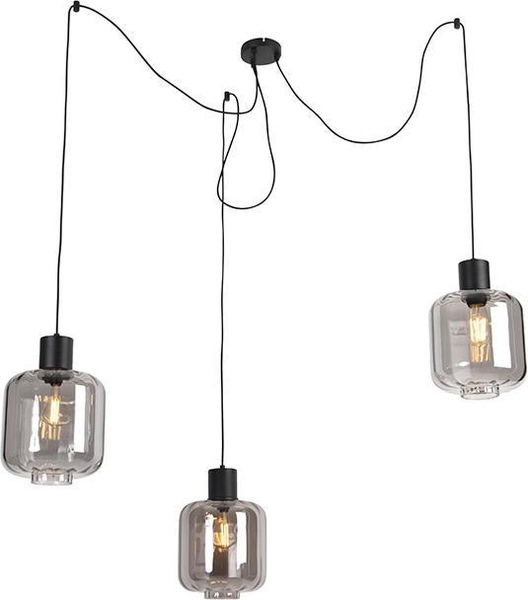 QAZQA qara - Hanglamp met lampenkap - 3 lichts - Ã˜ 750 mm - Zwart