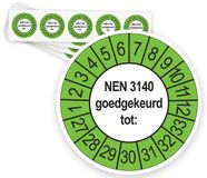 Keuringsstickers Ricard Keuringsstickers NEN 3140 Goedgekeurd tot 2027 | 50 stuks, Ø 35 mm | Buiten Groen