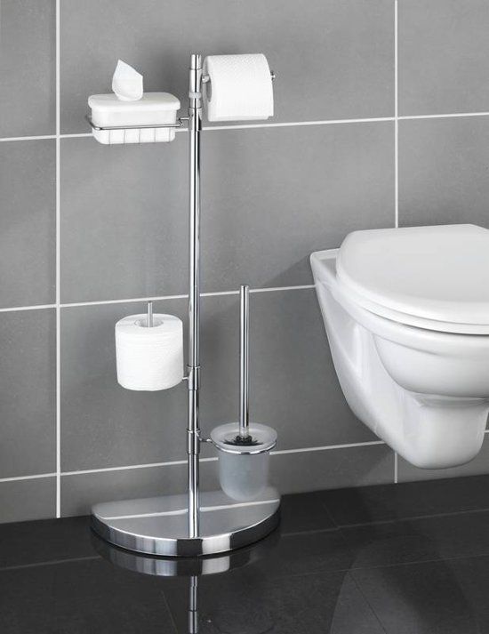 WENKO Ruimtebesparend toiletrek toiletset - zilverkleurig