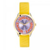 Versace VE2O00822 dameshorloge - Roestvrij Staal - Goudkleurig - Paarse wijzerplaat - Leren band