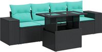 vidaXL 5-delige dining loungeset met kussens, zwart, polyrattan, acacia