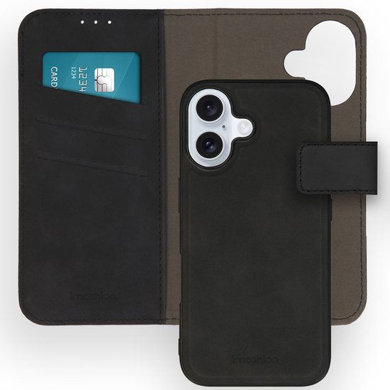 imoshion Hoesje - Geschikt voor Apple iPhone 16 - Uitneembare 2-in-1 Luxe Bookcase - Zwart