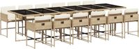 vidaXL 13-delige Tuinset met Kussens, Beige, Polyrotan