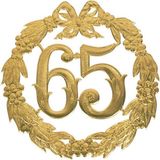 Merkloos Jubileum cijfer 65 jaar - deurbord - dia 24 cm - goud - plastic - leeftijd feestartikelen