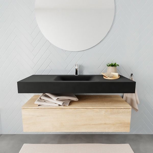 Mondiaz ALAN 120cm badmeubel onderkast washed oak 1 lade Vrijhangende wastafel cloud midden 1 kraangat kleur urban A45307WOA1M49306UB1