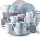 Happyment Regal serviesset – 48-delig – voor 12 personen – wit/blauw – keramiek – borden en schalen