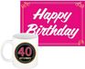Bellatio Decorations Verjaardag cadeau koffiemok thema 40 jaar - voor een vrouw - neon - met knalroze Happy Birthday wenskaart - A5 formaat