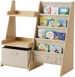 Merkloos Kinderboekenkast - met planken en opbergmand