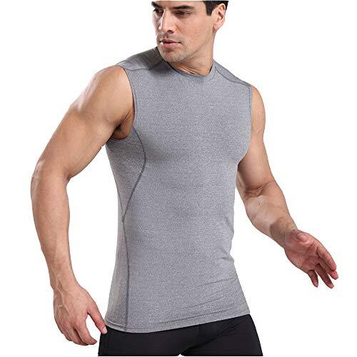 BaronHong Compression tanktop voor heren, sneldrogende panty voor sport en fitness (grijs, 2XL)