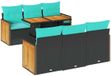 vidaXL 7-delige Loungeset met Kussens, Poly Rattan, Acacia, Zwart