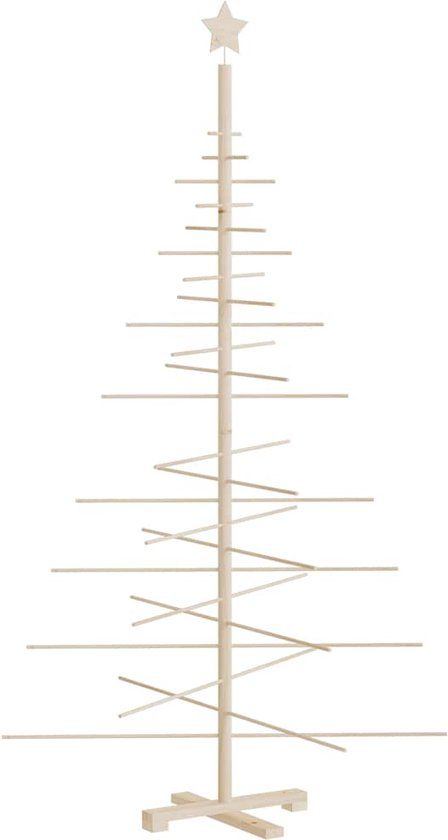 vidaXL Kerstboom - 180 cm - Massief Grenenhout - Naturel (onafgewerkt) - Met Lampjes - Geschikt voor Buiten