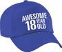 Bellatio Decorations Verjaardag cadeau petje - Awesome 18 year old - 18 jaar - blauw - volwassenen - baseball cap