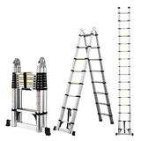 Telescopische Aluminium Telescopische Ladder, Vouwladder, Multifunctionele Ladder, Staande Ladder, Uittrekbare Ladder, Maximale Belasting: 150 kg, Zilver