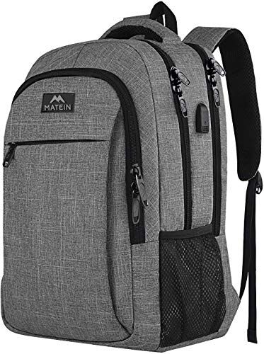 MATEIN Reis Laptop Rugzak, Werktas Lichtgewicht Laptoptas met USB Oplaadpoort, Antidiefstal Zakelijke Rugzak, Waterbestendige Schoolrugzak Mannen en Vrouwen, Past op 15,6 Inch Laptop Grijs