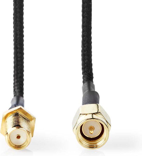Nedis Antennekabel - SMA Female - SMA Male - Verguld - 50 Ohm - Enkelvoudig Afgeschermd - 0.50 m - Zwart