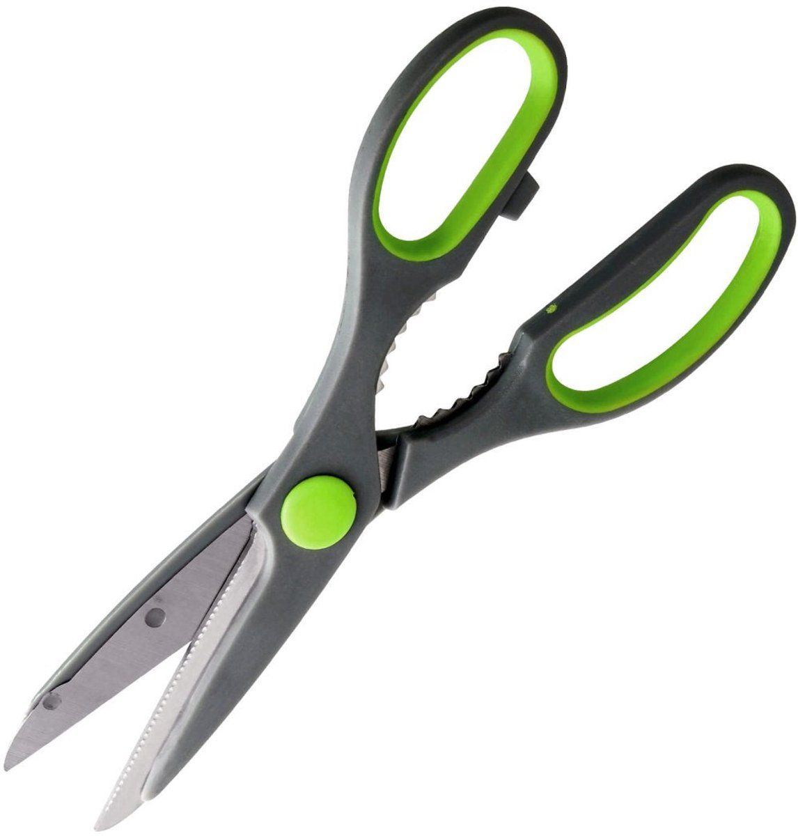 Nirosta Super Schaar, Praktika, met pot/schroefdopopener, roestvrij staal, 1,5 x 75,21 cm, grijs en groen