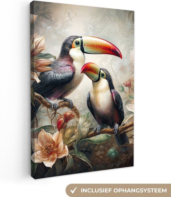 OneMillionCanvasses Canvas schilderij 120x180 cm - Toekan - Vogels - Jungle - Wanddecoratie
