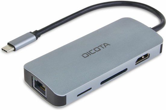 Dicota USB-C Dockingstation met HDMI, 3x USB 3.0, SD/MicroSD-kaartlezer, Ethernet, Zilver