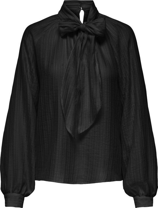 JDY - JDYNORMA L/S BOW TOP WVN - Women - Blouse - Black - Size S - Striped - Long Sleeve - Casual