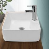 LuxeBath Wastafel incl. zilveren afvoergarnituur zonder overloop 48x38x14 cm wit keramiek
