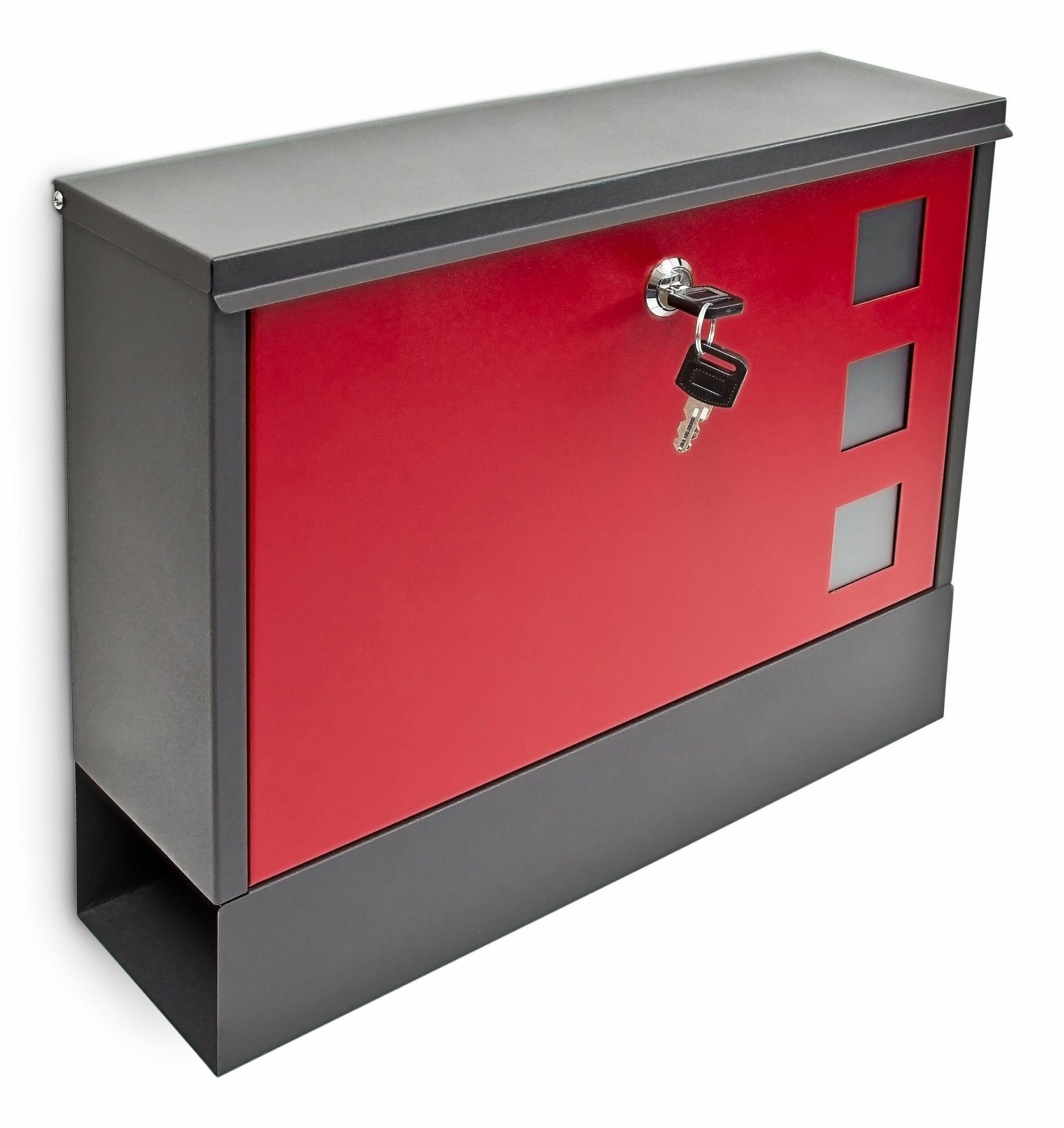 Relaxdays Modern Wall-Mounted Mailbox - Steel - Black, Red, Silver - With Lock