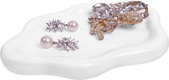 QUVIO Sieraden tray keramiek - Sleutel tray - Organisch decoratief schaaltje - Modern design - Wit