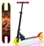 Sun Baby LUMI RIDE Kinderstep 2 wielen, Scooter voor kinderen vanaf 5 jaar, LED - 7 kleuren, 20 programma’s - 3 niveaus stuurverstelling, voetrem, afneembare handvatten (Zwart met dinosaurussen)