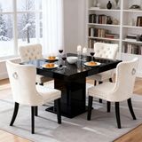 Puluomis Eetkamerstoel - Set Van 4 - Beige - Fluweel - Velvet - Massief houten poten