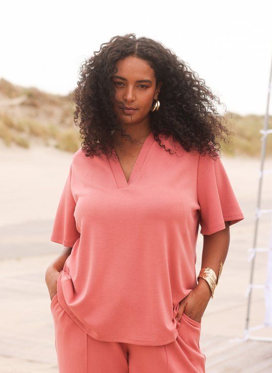 Yest Curve shirt Lunette V-hals Korte mouw Polyester/Modal/Elastaan Dark Terra