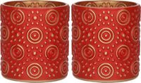 Countryfield Luxe theelichthouder - 2x stuks - Glas - Rood/Goud