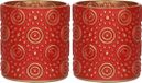 Countryfield Luxe theelichthouder - 2x stuks - Glas - Rood/Goud