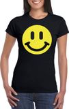 Bellatio Decorations Verkleed shirt dames - Smile / Emoticon - zwart - carnaval/foute party - feestkleding S