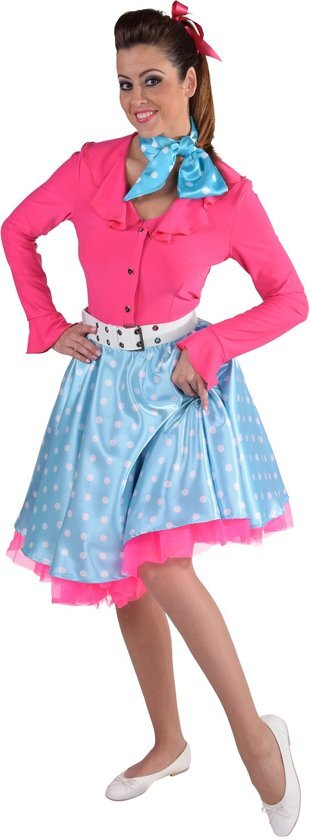 Magic by freddy Rock 'n roll rok blauw met witte polkadots maat L/XL (44/48) - Jaren 50 verkleedkleding dames